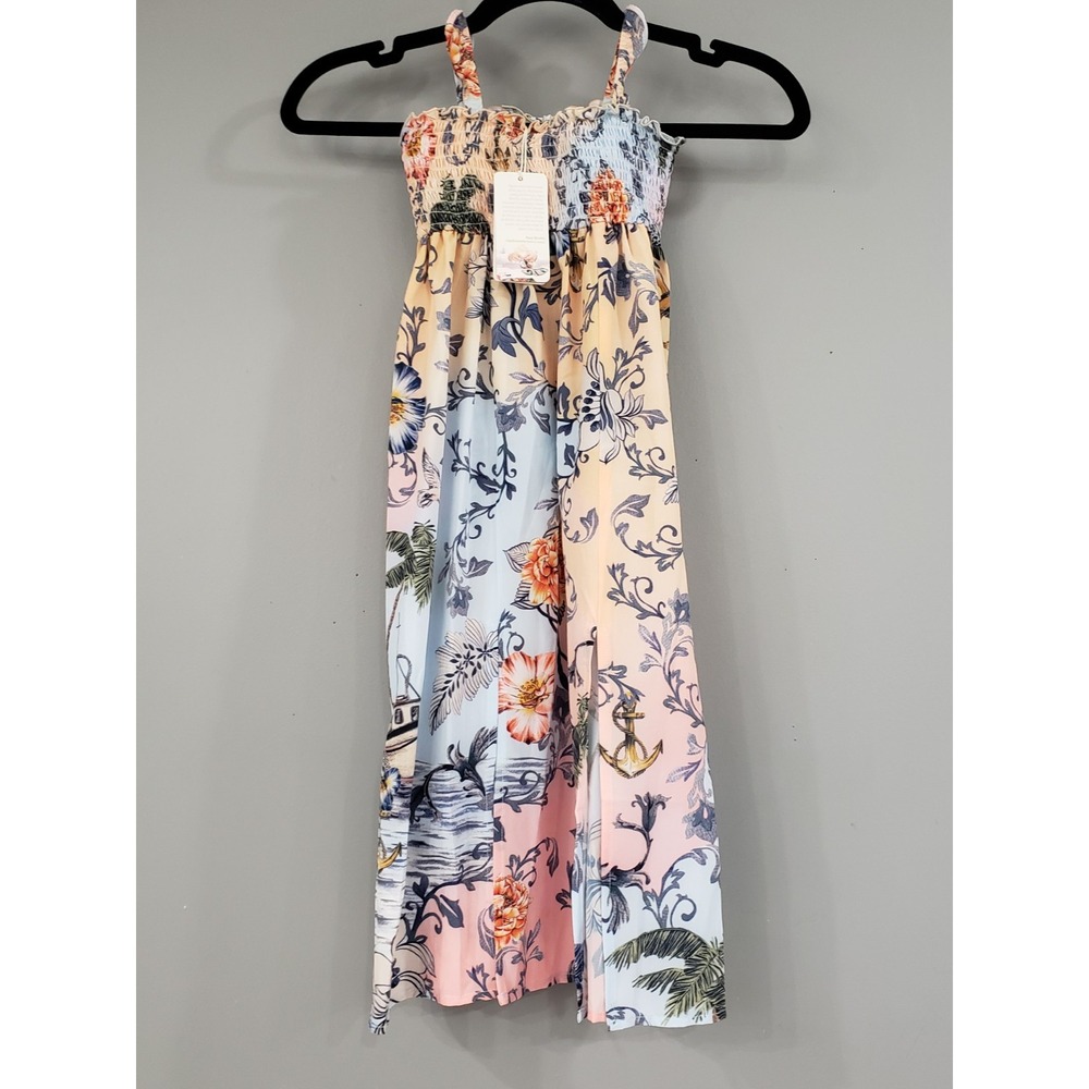 NEW SZ 2 Agua Bendita Girls Danna Kai Floral Smocked Maxi Dress tropical COASTAL